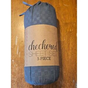 Twin Sheet Set 3 Piece New Grey Checkered Ultrasoft Hypoallergenic